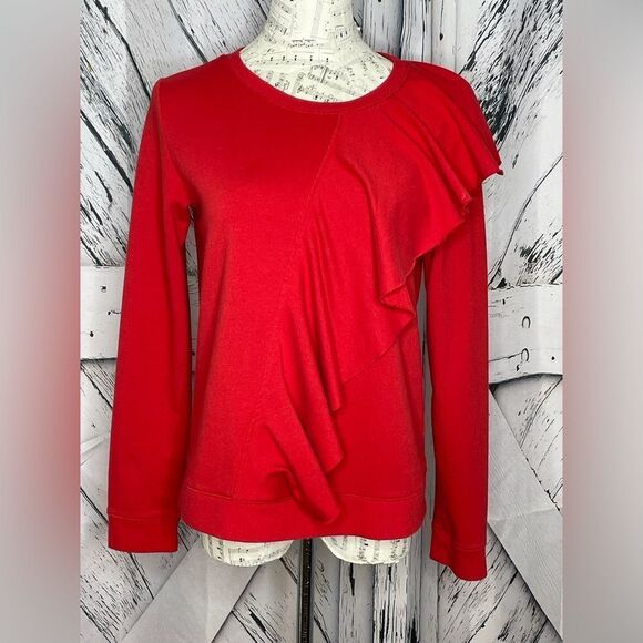 Hinge Ruffle Front Sweatshirt Red Small - Picture 1 of 5
